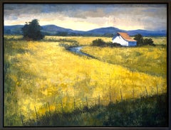 Before Harvest (Contemporary western landscape with golden hay fields & old barn