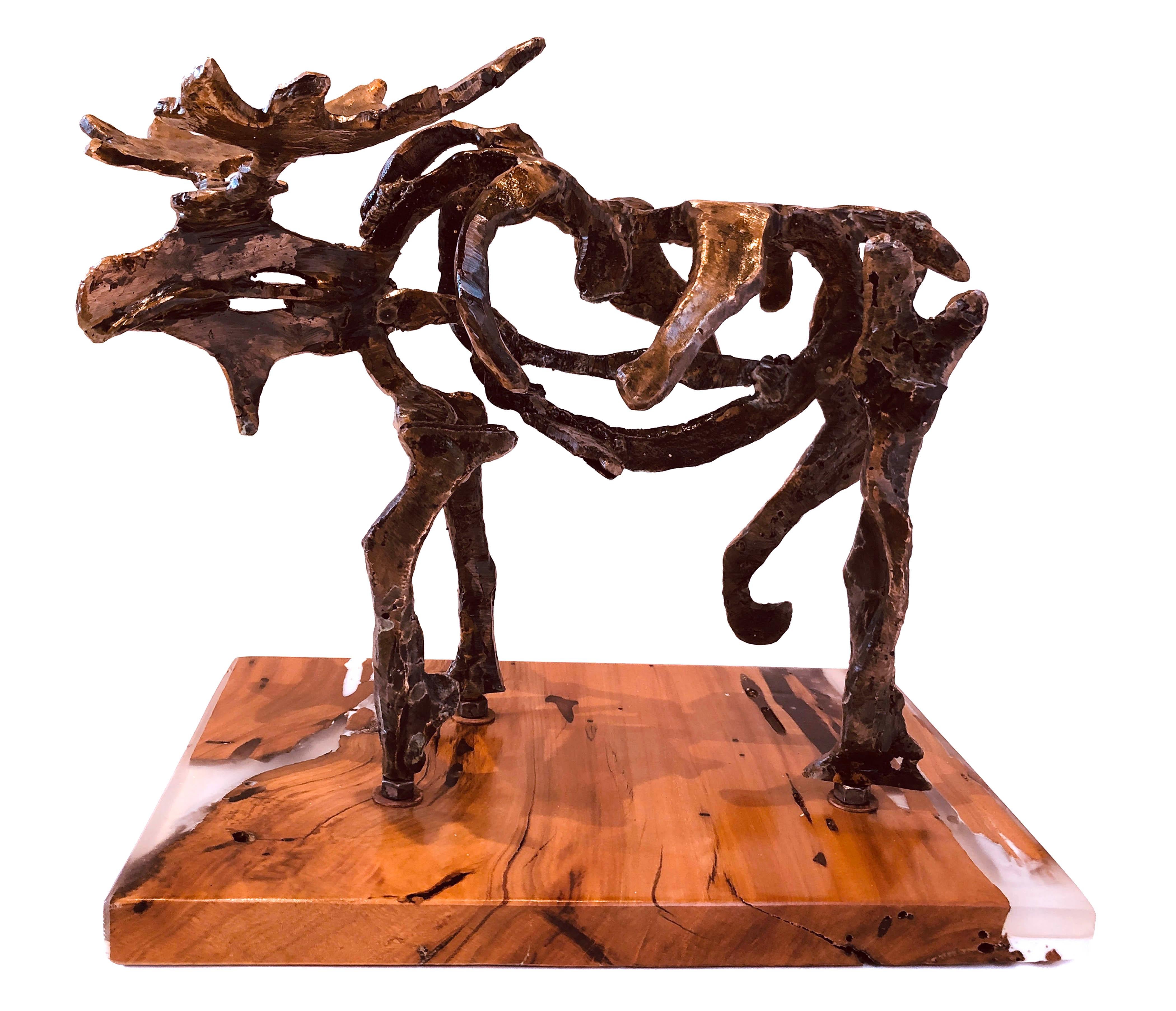 Simon Winegar Figurative Sculpture - Moose #4 (Bronze, texture, majestic, strength, nature, tabletop) 
