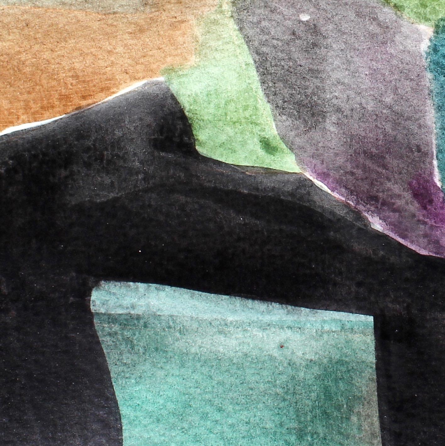 Un viaggio visivo: Paesaggio #4, Pittura astratta espressionista contemporanea - Abstract Painting Grigio di Simona Gocan