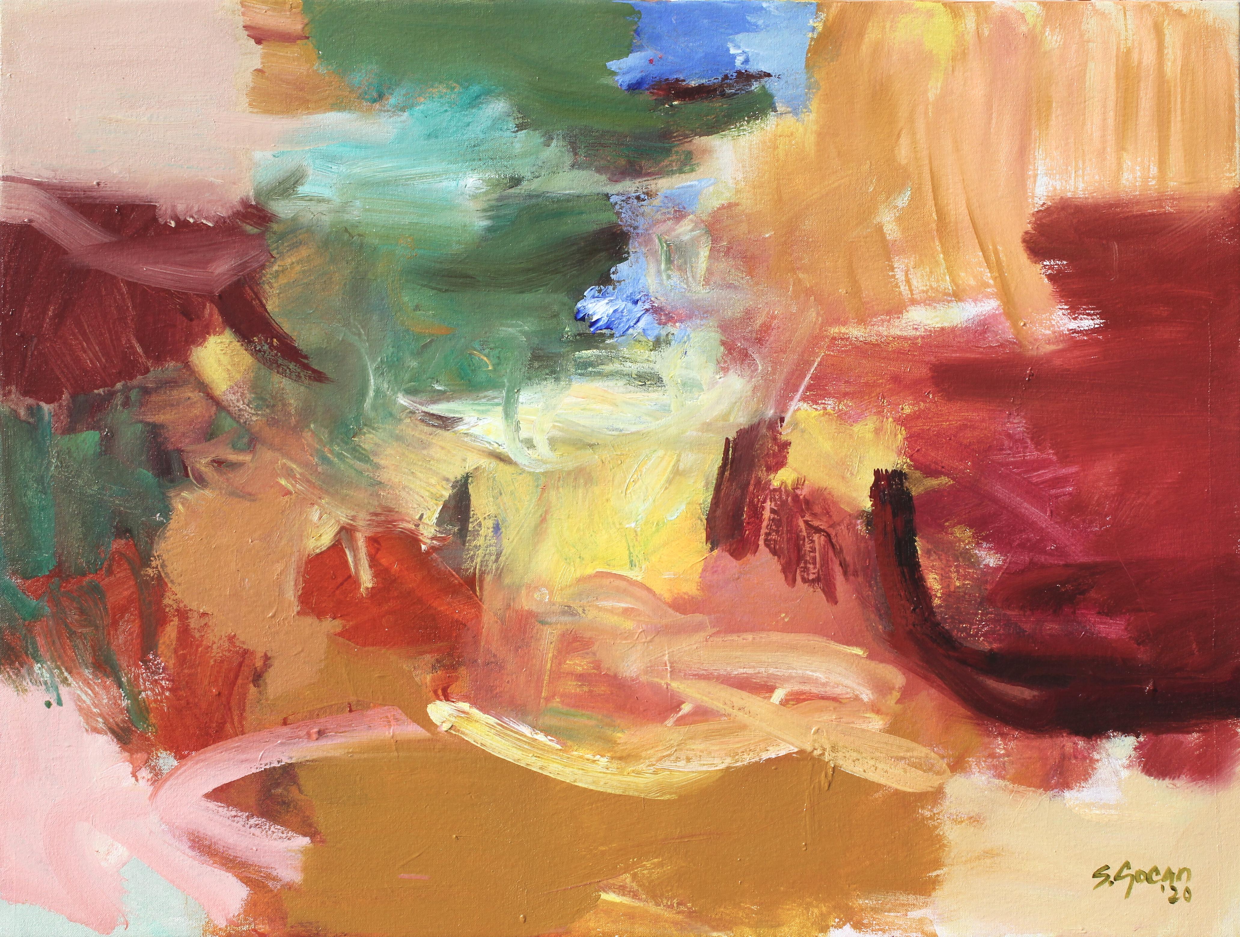 Dopo la pioggia #1, pittura astratta contemporanea a tecnica mista di paesaggio originale