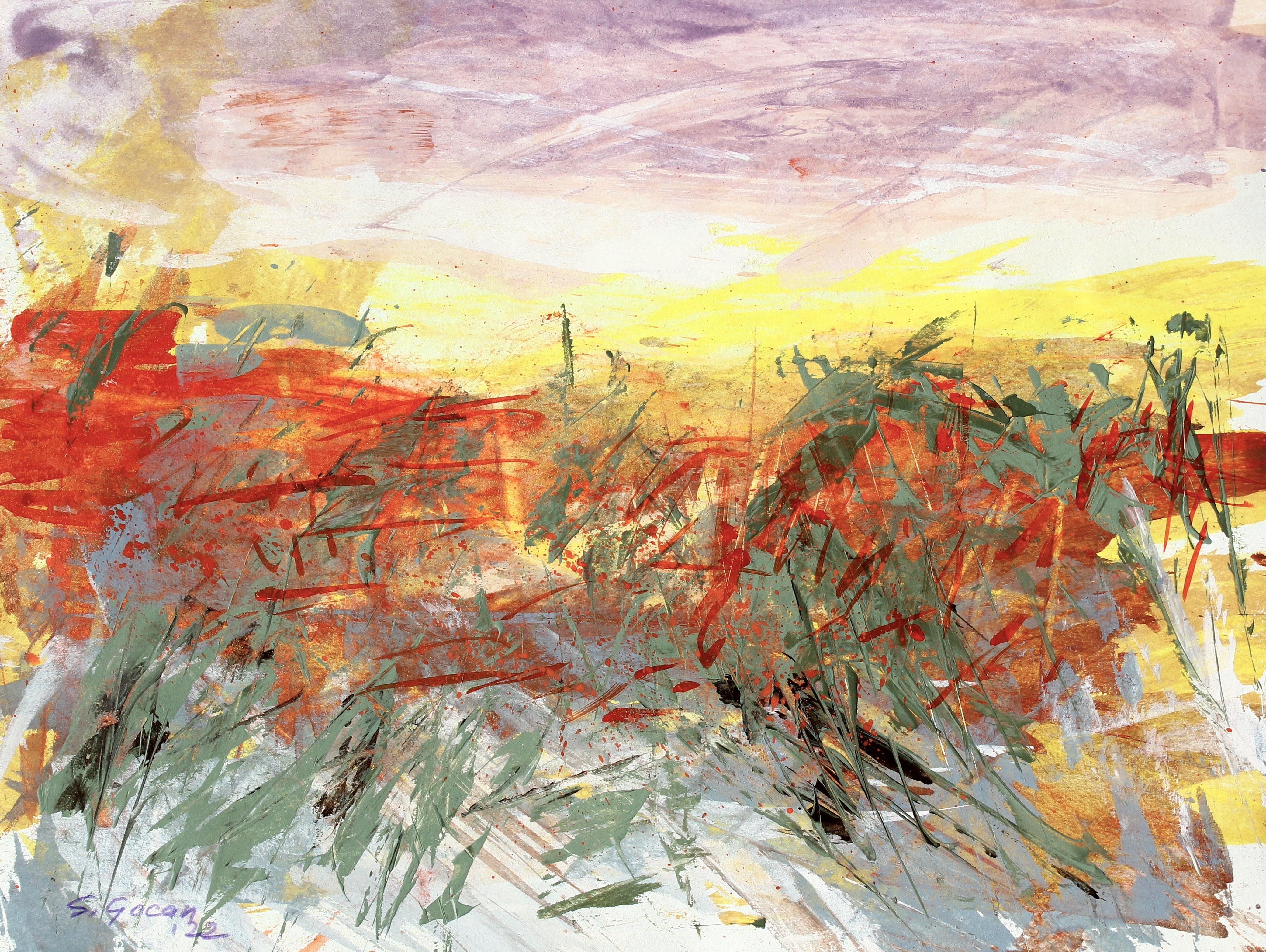 Paysage désertique n°4, peinture de paysage expressionniste abstrait contemporaine signée
