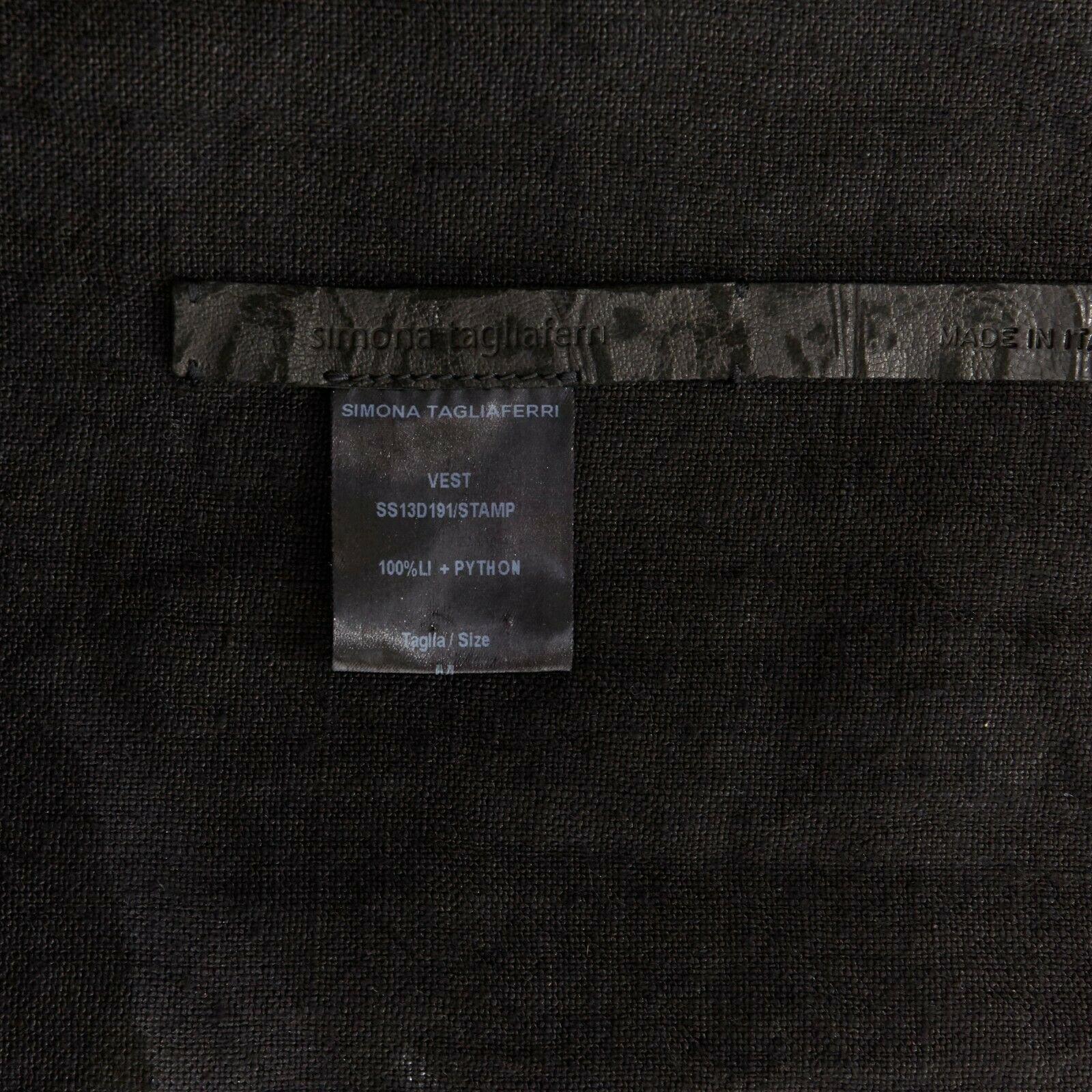 SIMONA TAGLIAFERRI gilet in lino drappeggiato in pelle pitonata nera argento M 3
