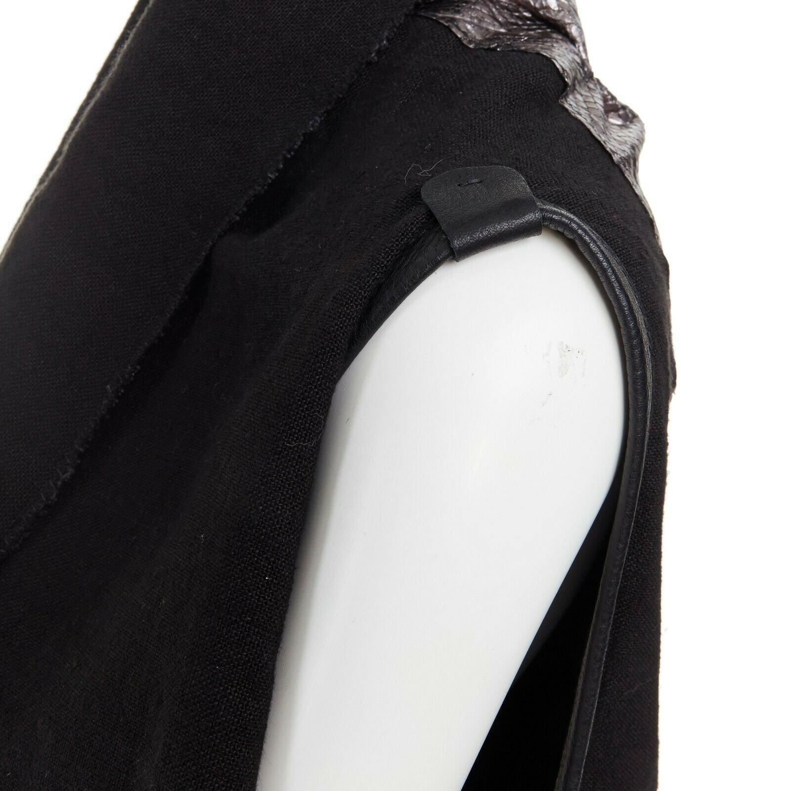 SIMONA TAGLIAFERRI gilet in lino drappeggiato in pelle pitonata nera argento M 1