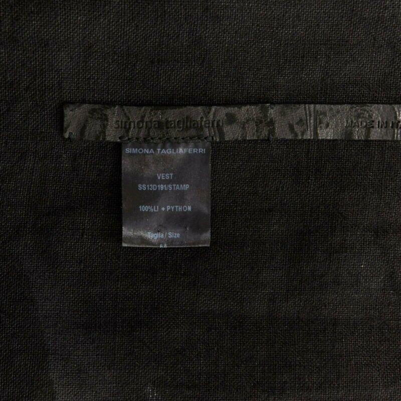 SIMONA TAGLIAFERRI black silver scaled leather back draped linen vest M For Sale 5