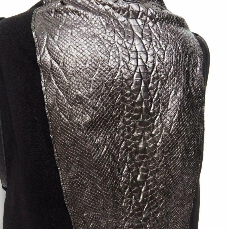Black SIMONA TAGLIAFERRI black silver scaled leather back draped linen vest M For Sale