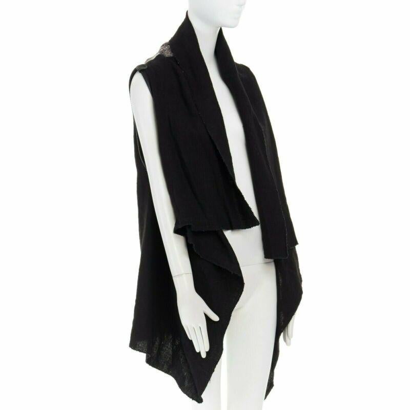 SIMONA TAGLIAFERRI black silver scaled leather back draped linen vest M In Good Condition For Sale In Hong Kong, NT