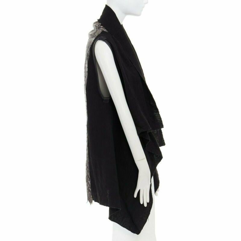 Women's SIMONA TAGLIAFERRI black silver scaled leather back draped linen vest M For Sale