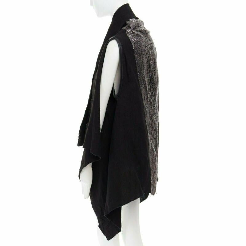 SIMONA TAGLIAFERRI black silver scaled leather back draped linen vest M For Sale 1