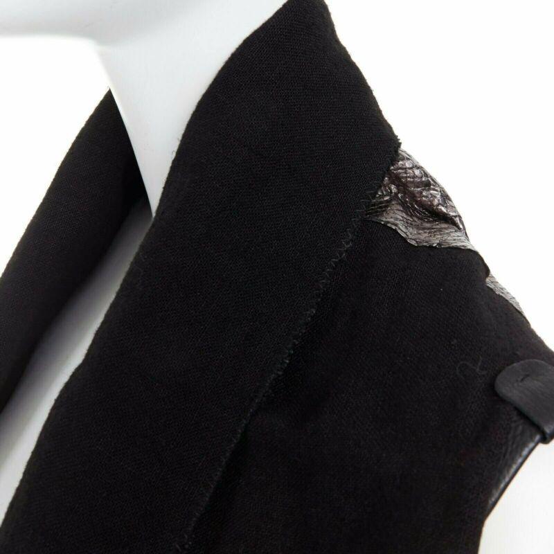 SIMONA TAGLIAFERRI black silver scaled leather back draped linen vest M For Sale 2