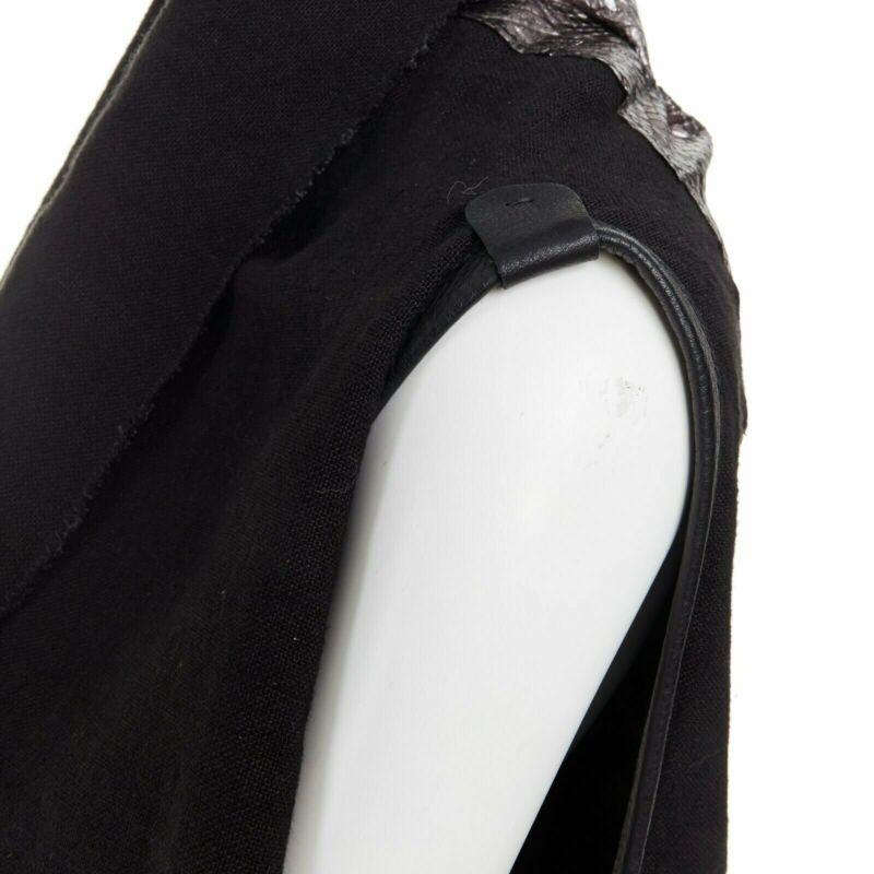 SIMONA TAGLIAFERRI black silver scaled leather back draped linen vest M For Sale 3