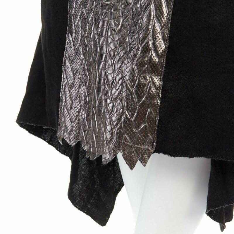 SIMONA TAGLIAFERRI black silver scaled leather back draped linen vest M For Sale 4