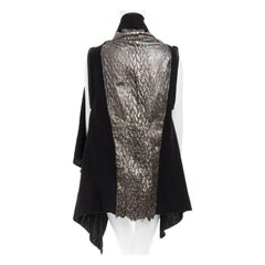 SIMONA TAGLIAFERRI black silver scaled leather back draped linen vest M