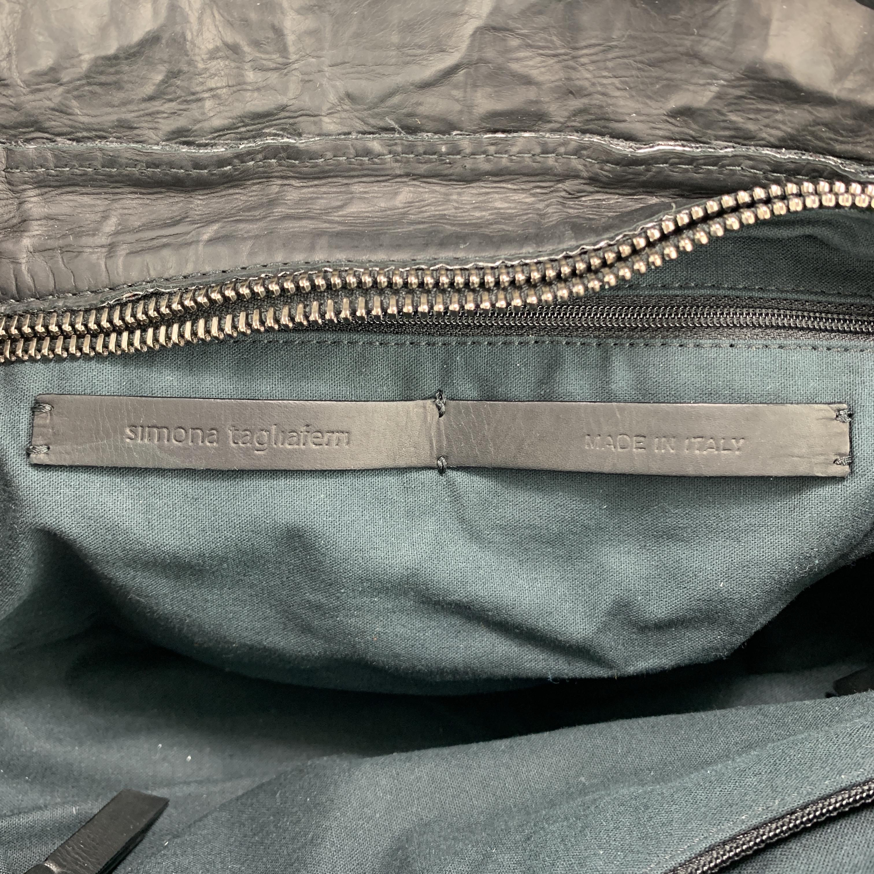 SIMONA TAGLIAFERRI Wrinkled Black Leather AMINA Tote Handbag 5