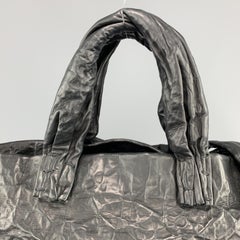SIMONA TAGLIAFERRI Wrinkled Black Leather AMINA Tote Handbag