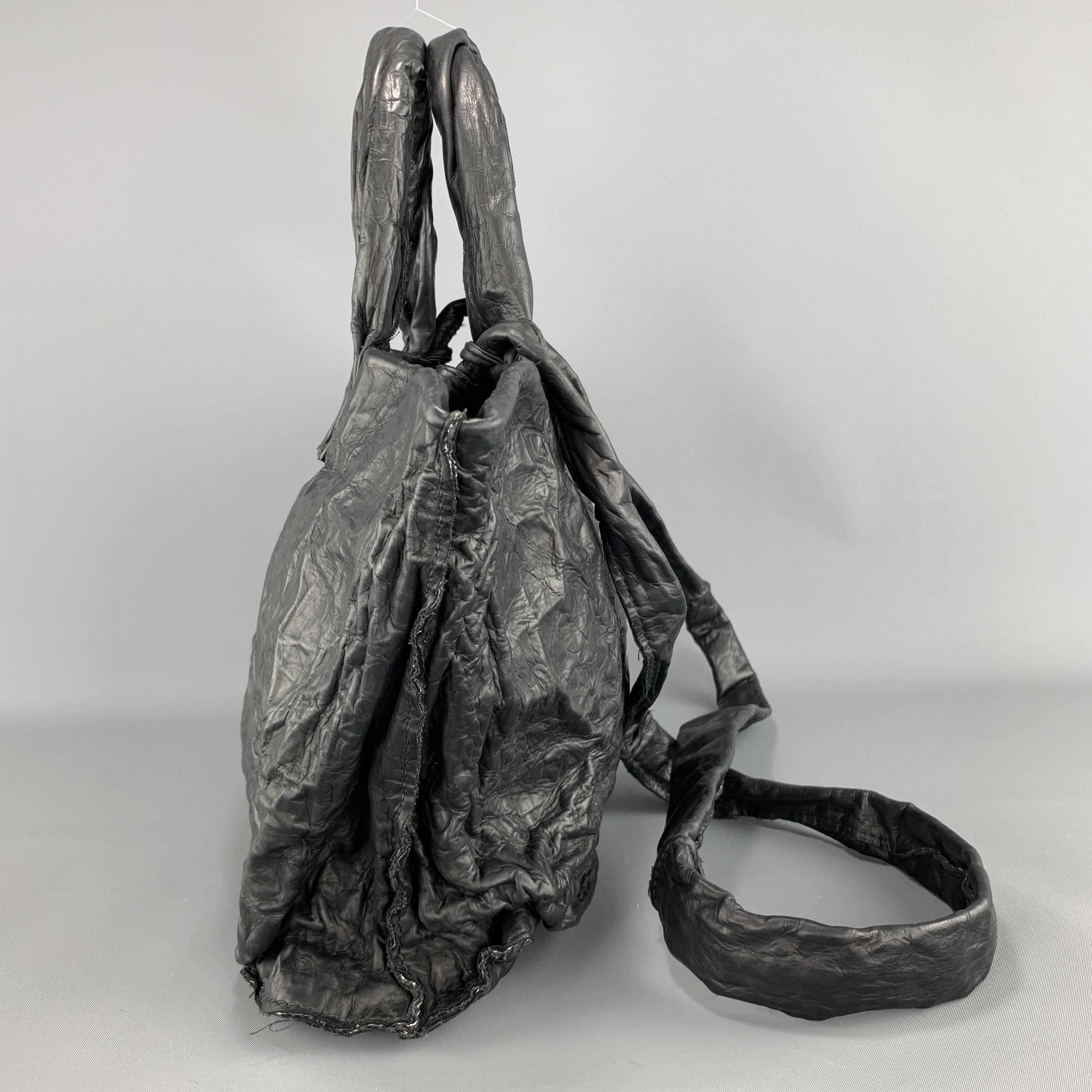 SIMONA TAGLIAFERRI Wrinkled Black Leather AMINA Tote Handbag In Excellent Condition In San Francisco, CA