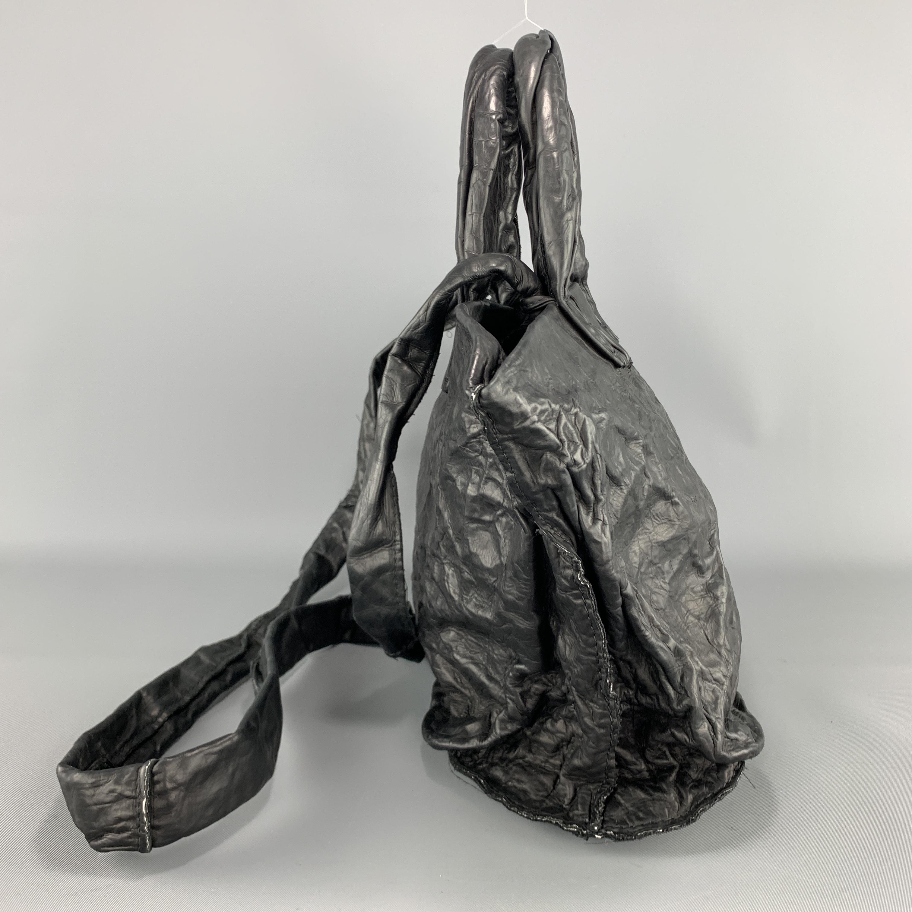 SIMONA TAGLIAFERRI Wrinkled Black Leather AMINA Tote Handbag 1