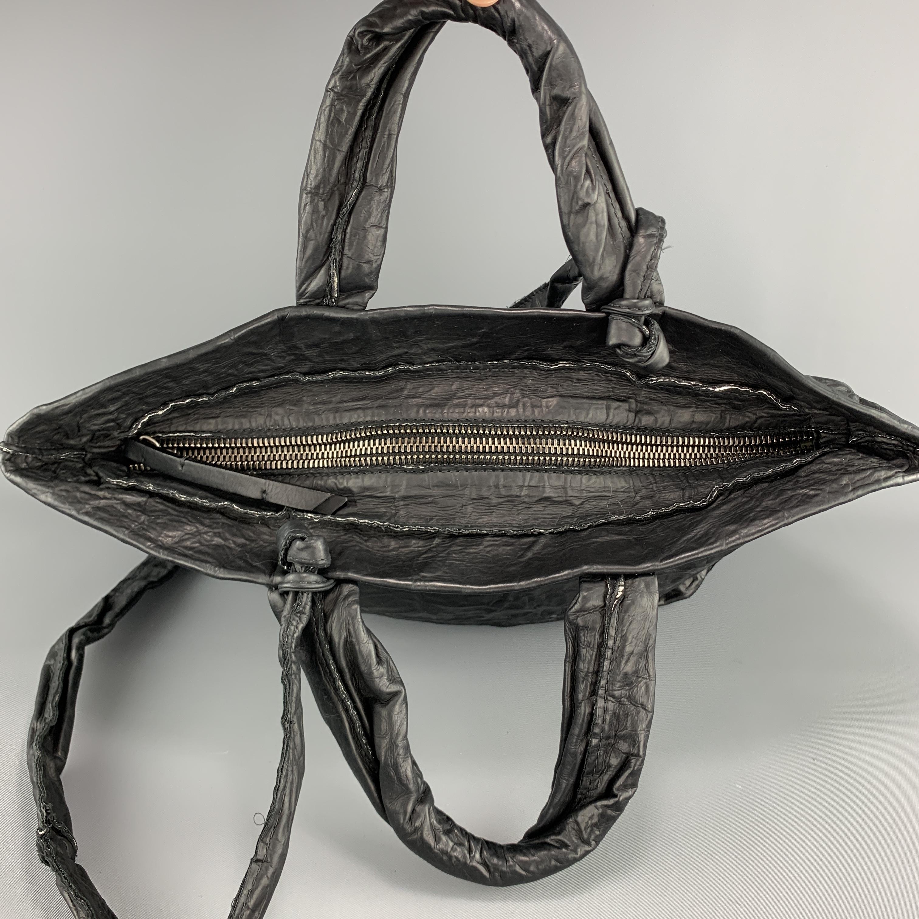 SIMONA TAGLIAFERRI Wrinkled Black Leather AMINA Tote Handbag 3