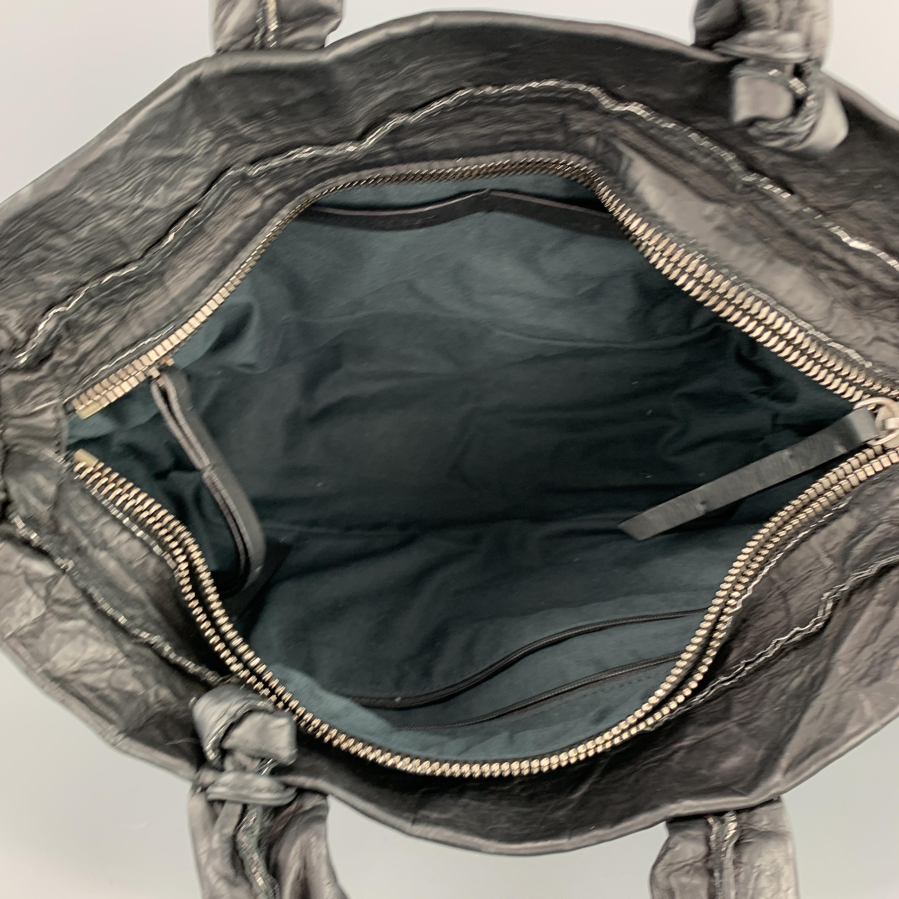 SIMONA TAGLIAFERRI Wrinkled Black Leather AMINA Tote Handbag 4