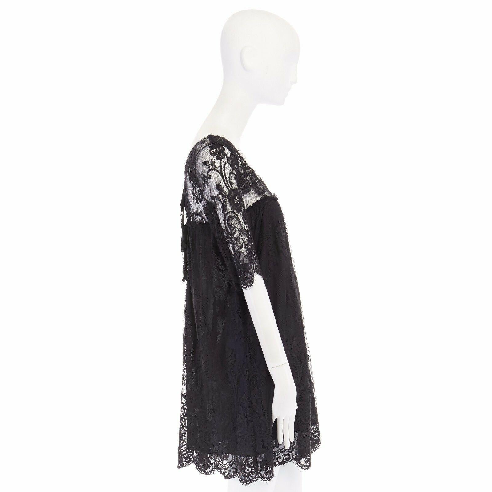 Black SIMONE BARBIERI TWIN-SET black floral lace short sleeve lined mini dress M