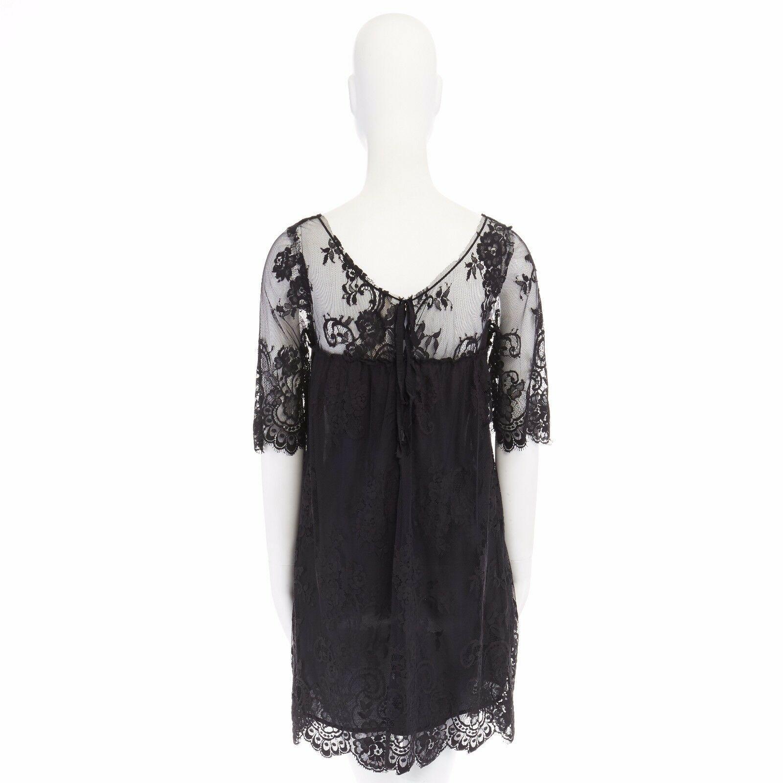 SIMONE BARBIERI TWIN-SET black floral lace short sleeve lined mini dress M In Excellent Condition In Hong Kong, NT