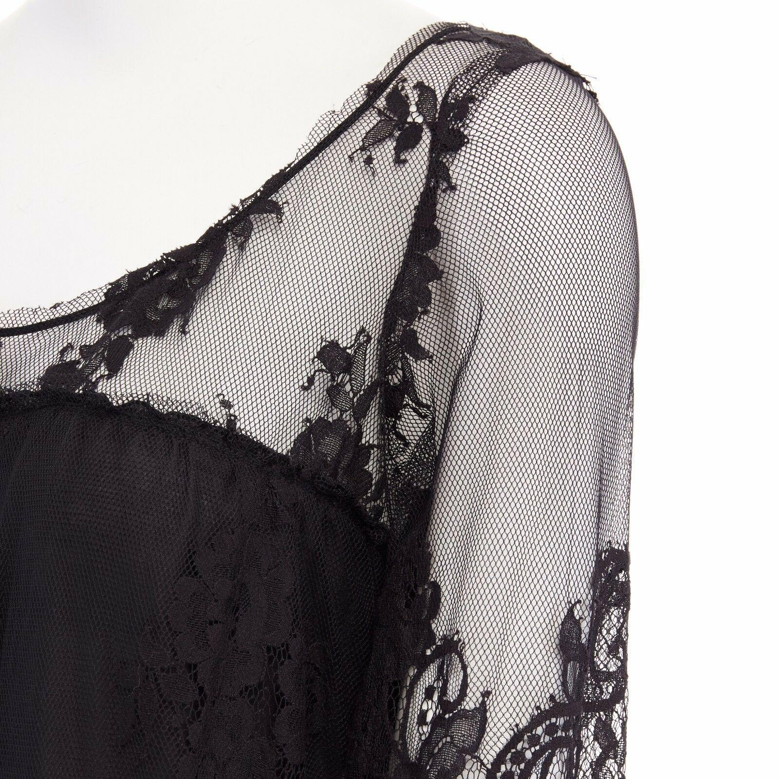 SIMONE BARBIERI TWIN-SET black floral lace short sleeve lined mini dress M 1