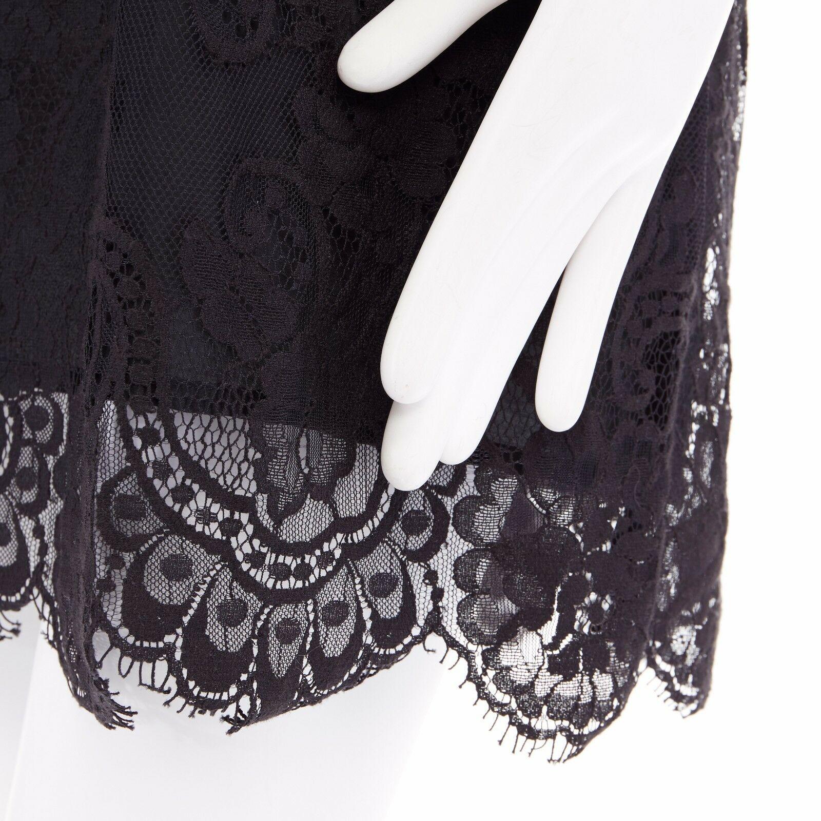 SIMONE BARBIERI TWIN-SET black floral lace short sleeve lined mini dress M 2