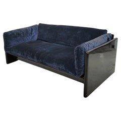 Simone black lacquered and blue velvet sofa by Dino Gavina for Simon 70s