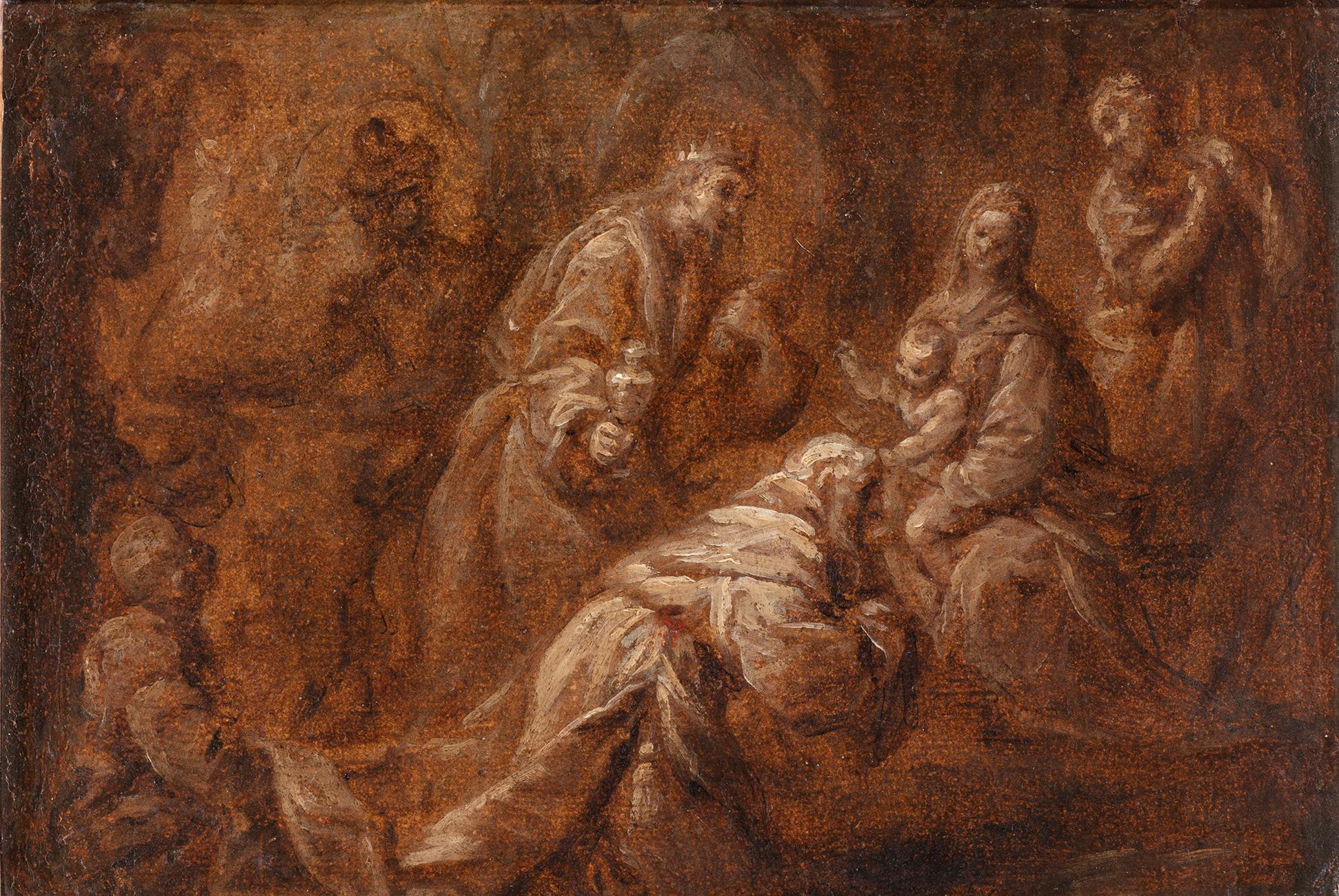 Peinture sur toile Adoration des mages du 17ème siècle de Simone Cantarini en vente 1