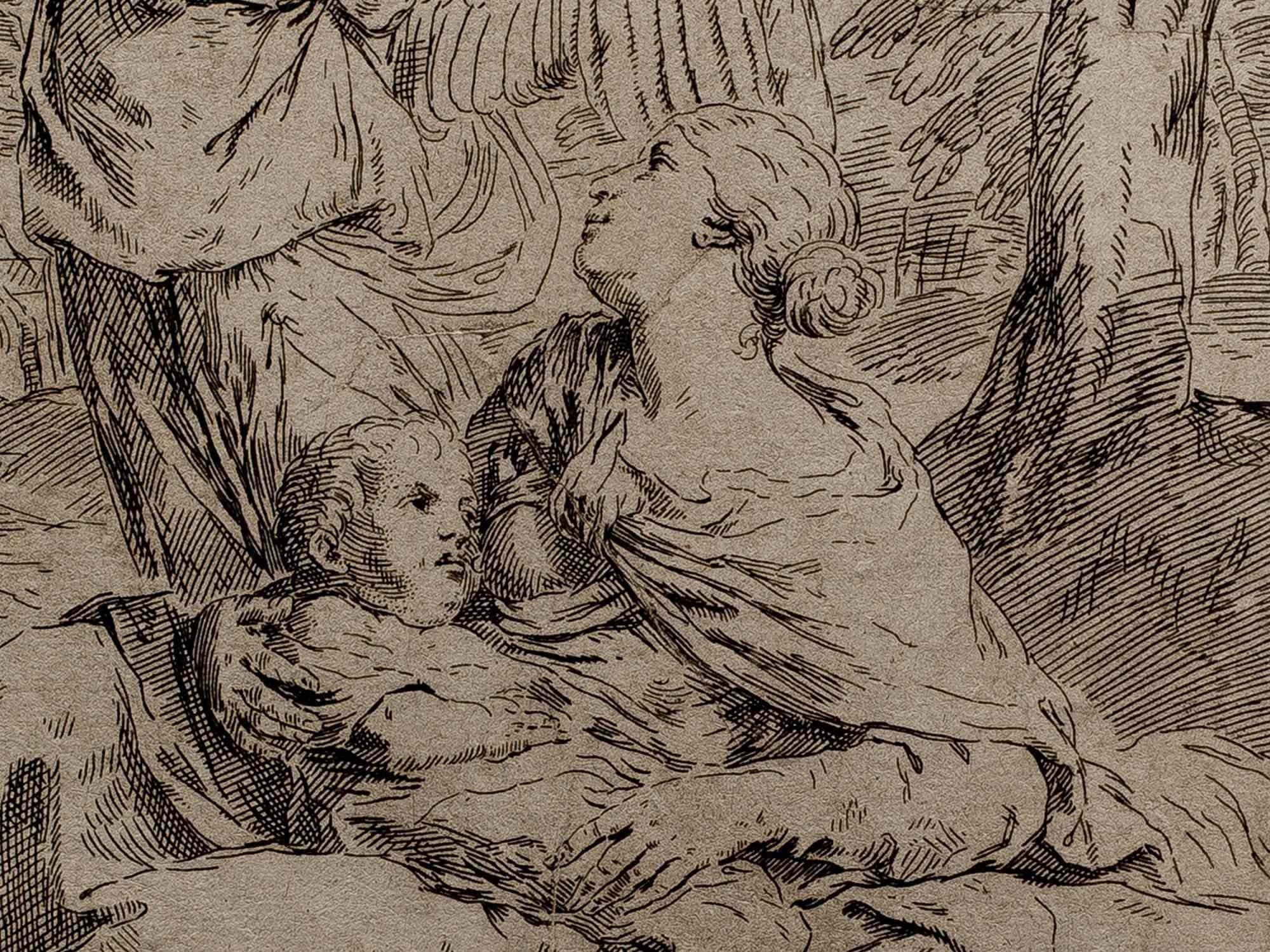 « The Arrival of the Angel » (L'arrivée de l'ange), gravure de Simone Cantarini  XVIIe siècle en vente 1