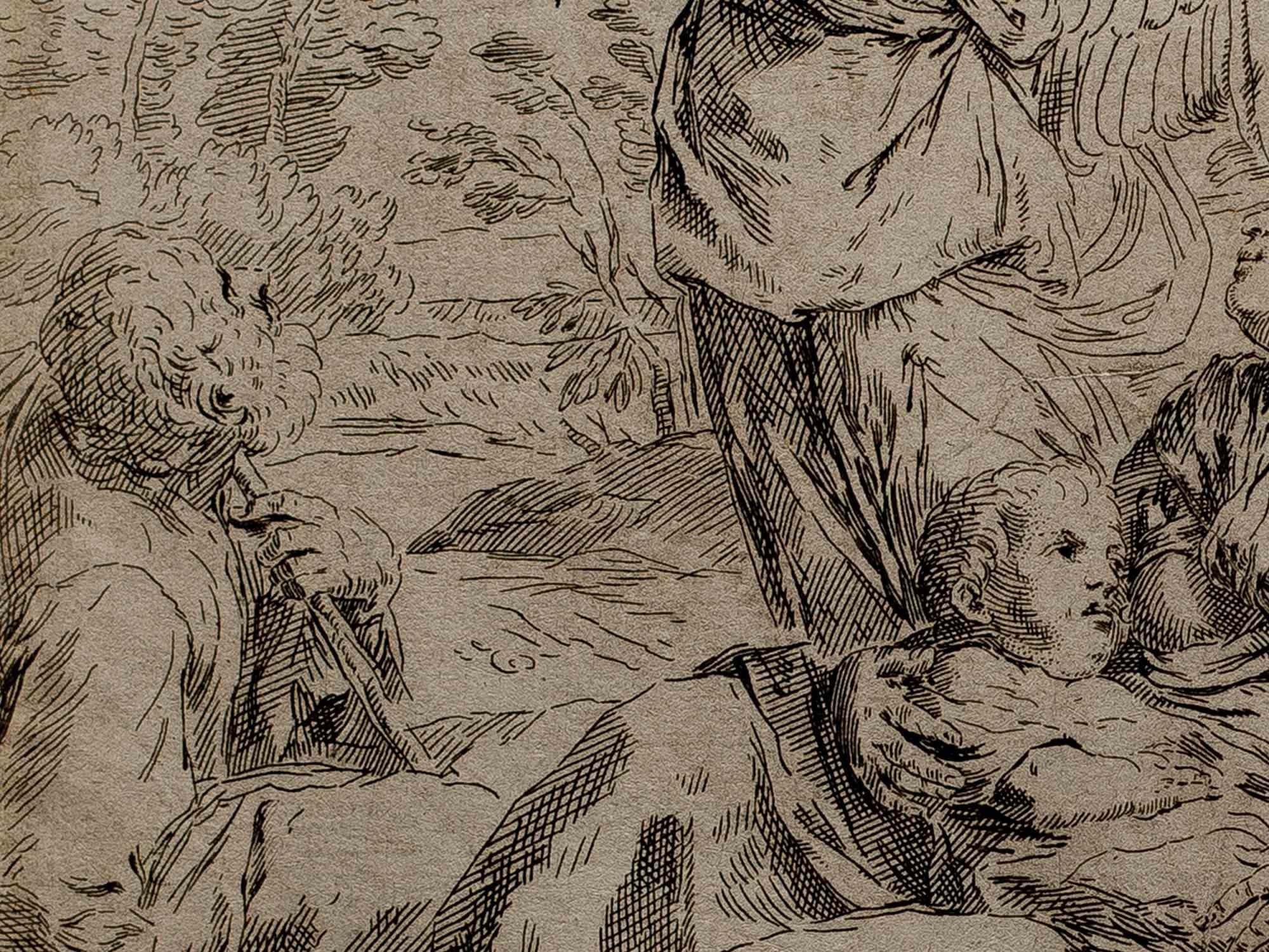 « The Arrival of the Angel » (L'arrivée de l'ange), gravure de Simone Cantarini  XVIIe siècle en vente 3