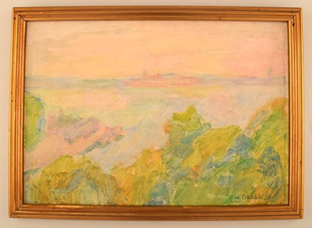 Simone de Dardel (1913-1996). Swiss / Swedish painter. Oil on board. View of Stockholm, dated 1946.
The board measures: 32 x 22.5 cm.
The frame measures: 2 cm.
In very good condition.
Signed and dated.