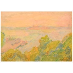 Simone De Dardel, Oil on Board, View of Stockholm, Dated 1946