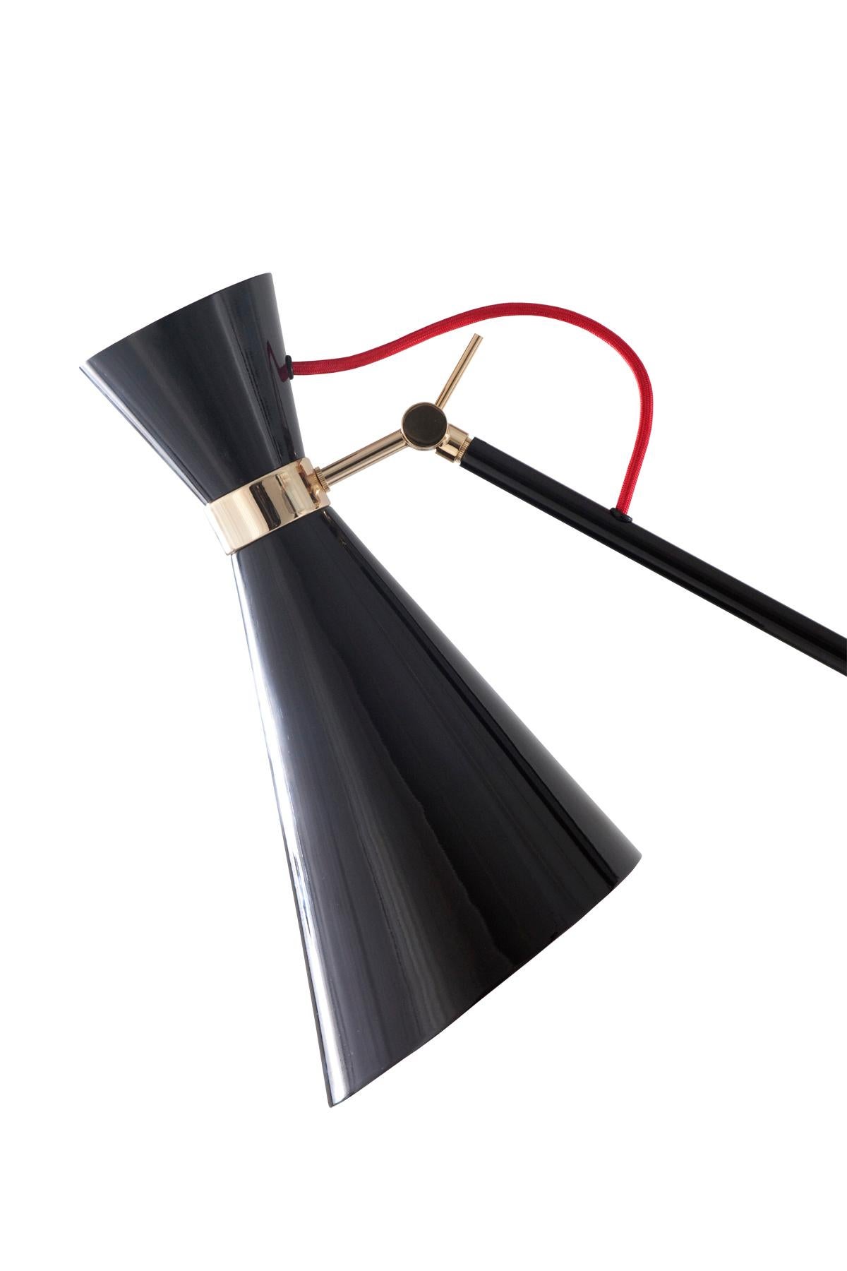 Mid-Century Modern Simone Floor Lamp in Bass with Black Details For Sale