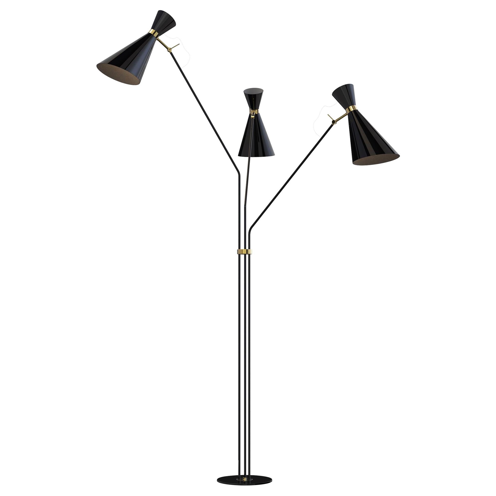Simone Floor Lamp in Bass with Black Details For Sale