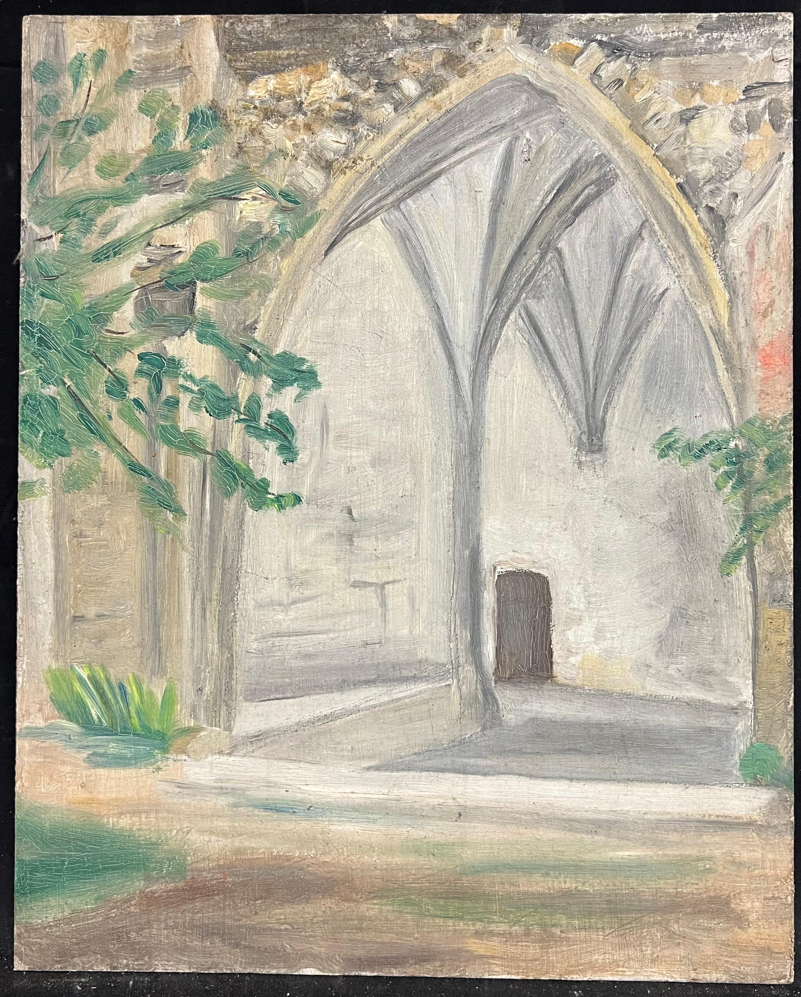 ister impressionniste français des années 1930 avec coffres et jardins gothiques - Painting de Simone Forge
