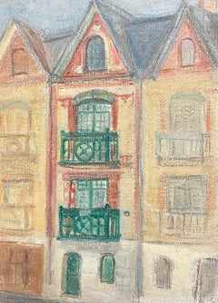 Antique 1930's French Impressionist Charming French Townhouse with Green Balconies