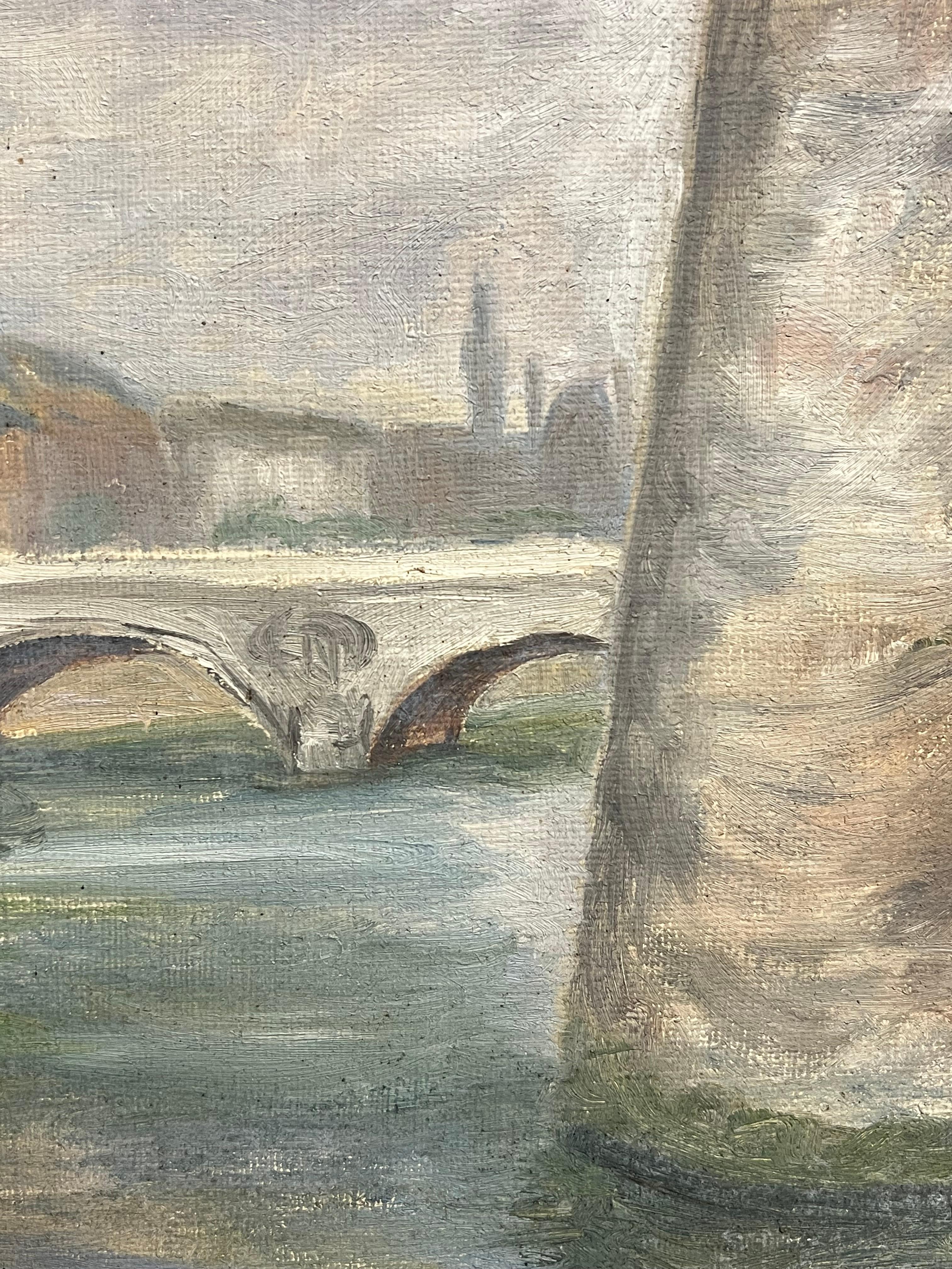 1930's French Impressionist Impressionistic Parisian Stone Bridge River Seine For Sale 1