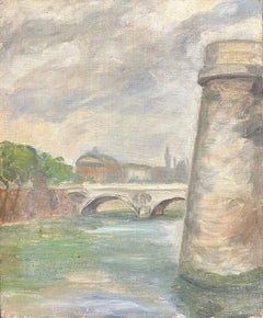 Impressionniste française des années 1930, pont en pierre parisien impressionniste, rivière Seine