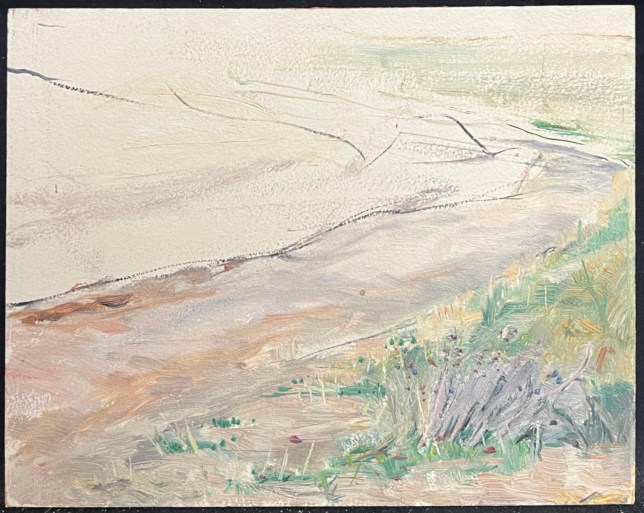 Französischer Impressionismus der 1930er Jahre Minimalistische Küstenlandschaft mit sanftem Pinselstrich – Painting von Simone Forge