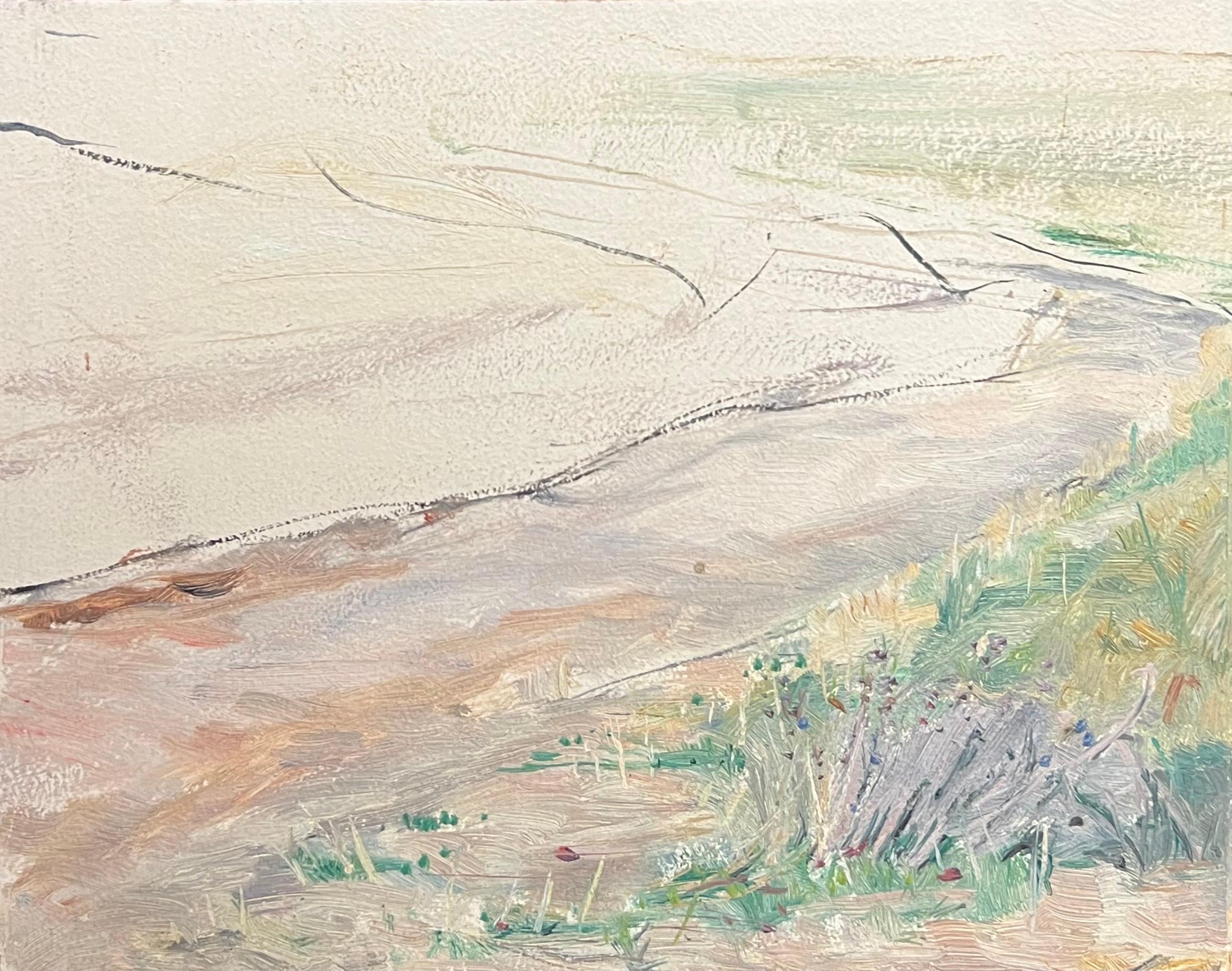 1930's French Impressionist Minimalist Coastal Landscape with Gentle Brushstroke