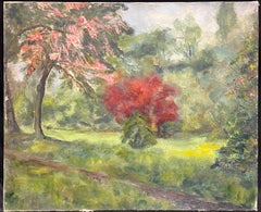 1930's French Impressionist Oil Painting Bright & Colorful Ornamental Trees
