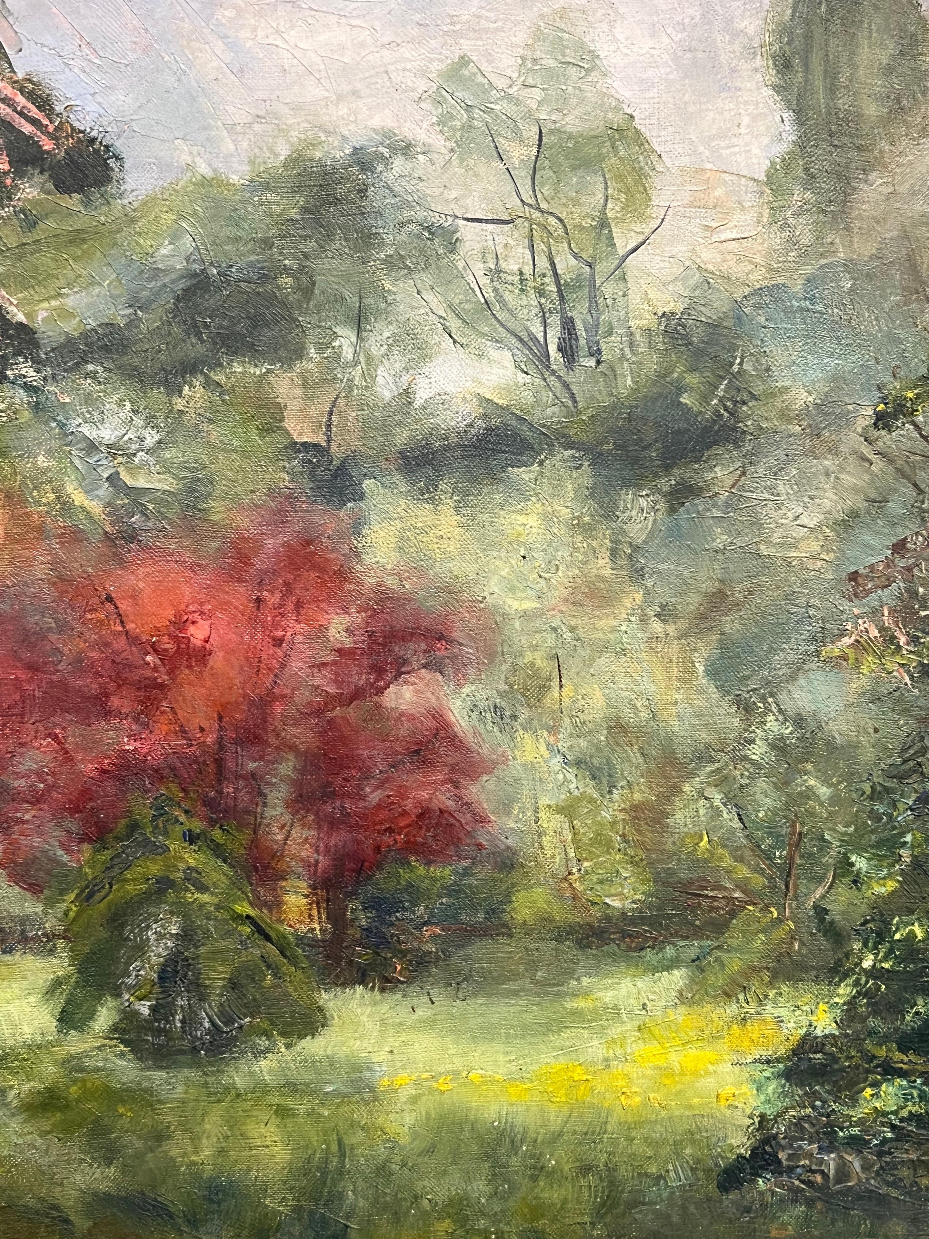 1930's French Impressionist Ölgemälde Bright & Colorful Ornamental Trees (Impressionismus), Painting, von Simone Forge