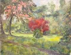 1930's French Impressionist Oil Painting Bright & Colorful Ornamental Trees
