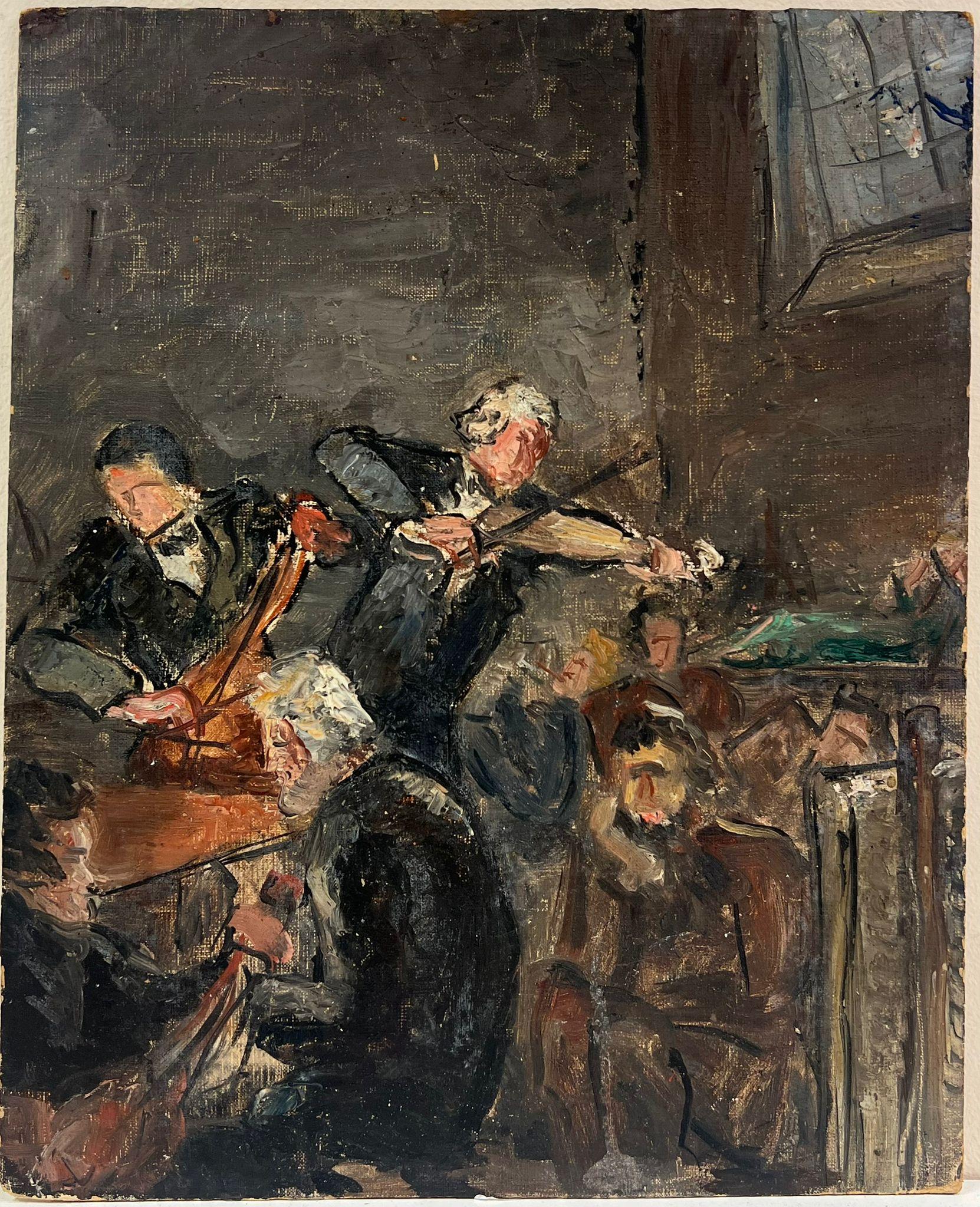 1930's French Impressionist Oil The Musical Band Orchestra Playing - Painting by Simone Forge
