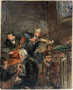 1930's French Impressionist Oil The Musical Band Orchestra Playing