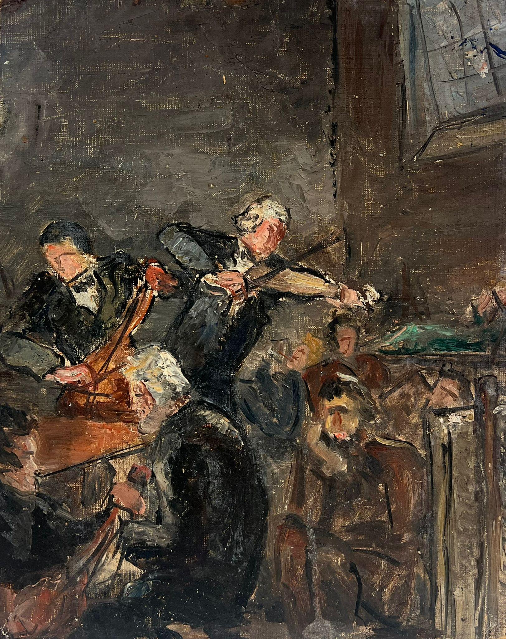 Französisch-impressionistisches Ölgemälde der 1930er Jahre, „The Musical Band Orchestra“ spielen