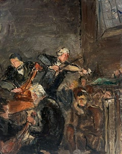 1930's French Impressionist Oil The Musical Band Orchestra Playing