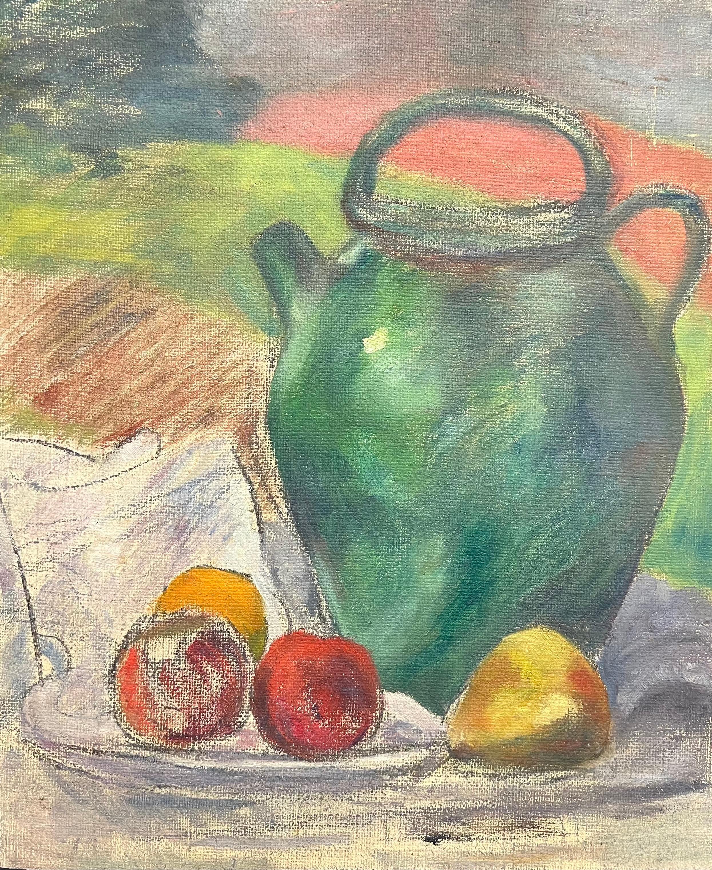 Simone Forge Interior Painting - 1930's French Impressionist Still Life with Green Jug and Assorted Apples & Pear