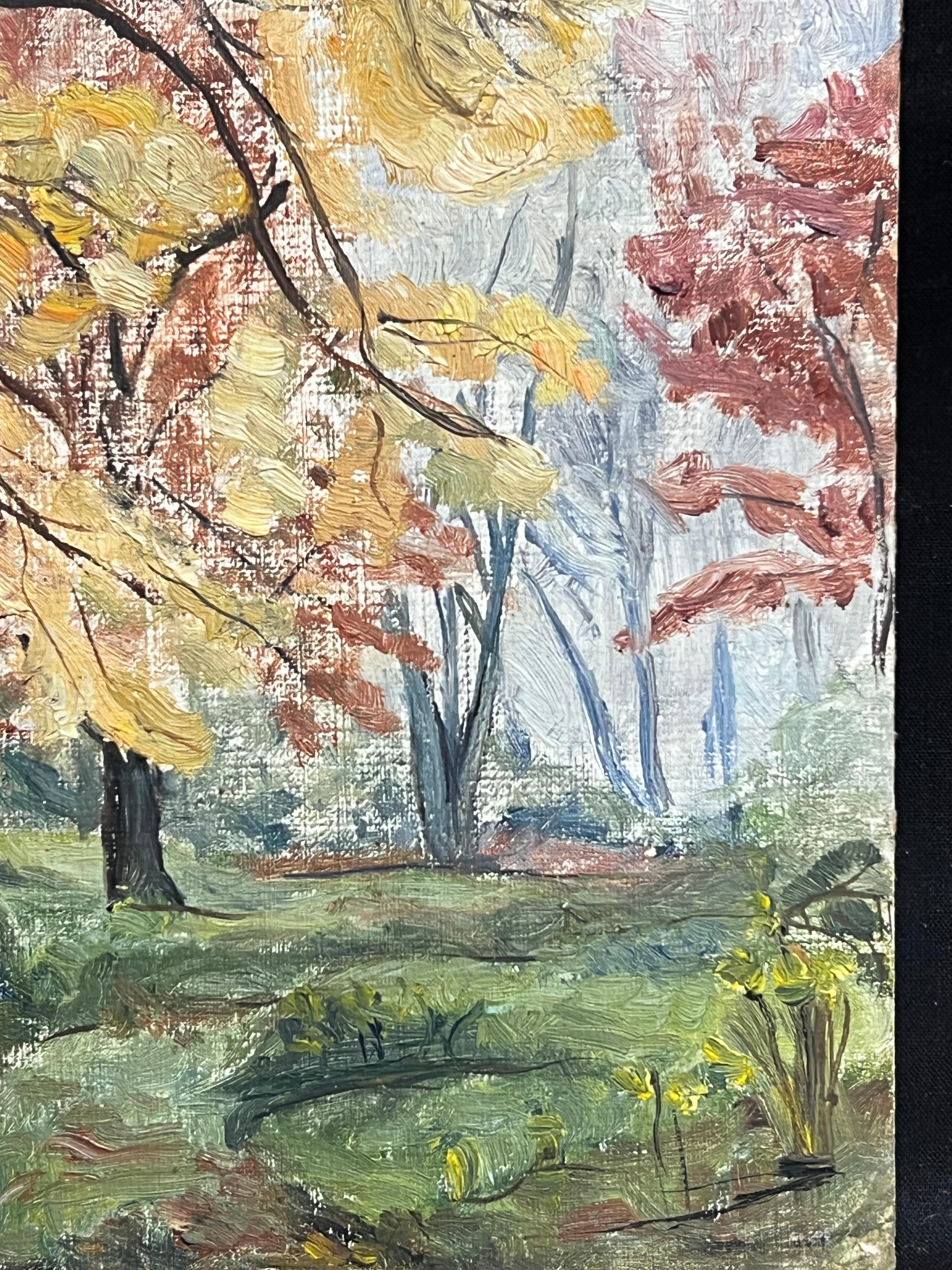 Impresionista francés de 1930 Paisaje otoñal vibrante con follaje dorado y rojo en venta 1