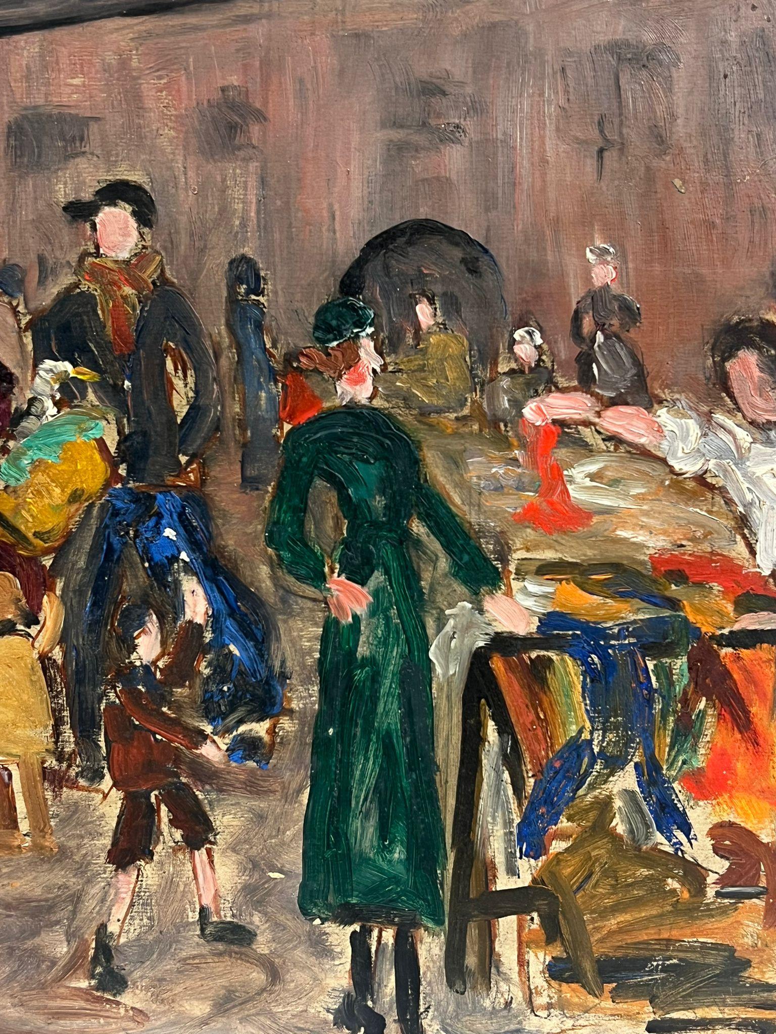 Scène de marché française post-impressionniste des années 1930 avec de nombreux personnages - Post-impressionnisme Painting par Simone Forge